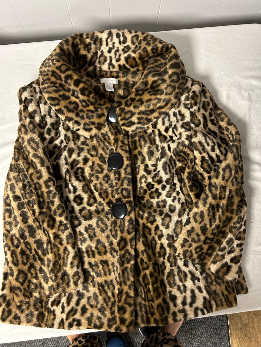 Chico's Leopard Print Faux Fur Jacket - Brown and Black size 1